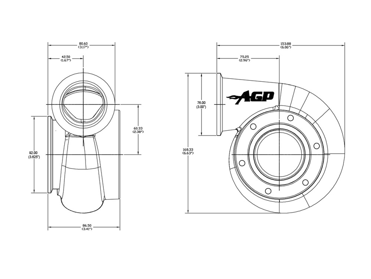 V Band Open Inlet 3.625" V Band Outlet Turbine Housing