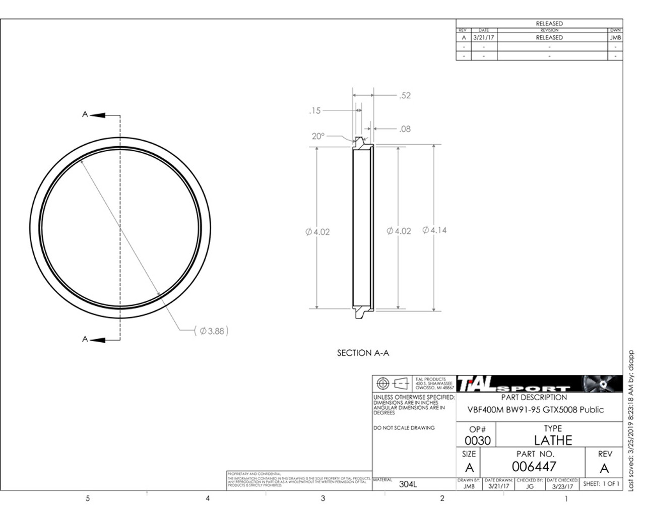 4.50" V Band Outlet Flange and Clamp Kit for Tial V45V Housings to 4" Tube