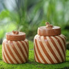 Novica Handmade Lucky Frogs, Brown Ceramic Jars, Set of 2