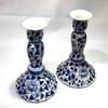 Sea Island Imports Blue & White Porcelain Candlestick Holders, Coriander