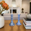 Sea Island Imports Blue & White Porcelain Candlestick Holders, Coriander