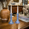 Sea Island Imports Blue & White Porcelain Candlestick Holders, Coriander