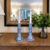 Sea Island Imports Blue & White Porcelain Candlestick Holders, Coriander