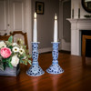 Sea Island Imports Blue & White Porcelain Candlestick Holders, Coriander