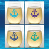 Wine-Oh Anchors 16-Ounce Stemless Wine Glasses, Set of 4