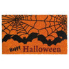 RugSmith Black Happy Halloween Bat & Web Doormat, 18" X 30"