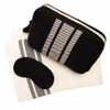 Pink Lemonade Reversible Blanket Travel Set, Stripes, Black/Cream