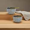 Boston Warehouse Noodle Bowl with Chopsticks, Grey Damask, Set of 2