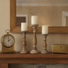 Boston Warehouse Natural Wood Pillar Candle Holder, 3 Piece Set