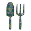 Robert Frederick Orange Grove Gardening Tool Set, Fork & Trowel, William Morris Design Larkspur, Green