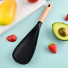 Set of Silicone Cooking Spoons/Scoops, Heat-Resistant, Wooden Handle in 2 sizes, Black