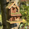 Handmade Wooden Birdhouse Hut with Three Entrances