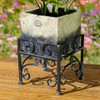 Set/2 Assorted Ceramic Cube Planters w/Metal Tripod Stands in Black