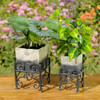 Set/2 Assorted Ceramic Cube Planters w/Metal Tripod Stands in Black