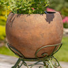 Set/2 Assorted Ceramic Globe Planters w/Metal Tripod Stands in Rust
