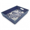 Boston Warehouse 18" Wood Tray, Navy and White Modern Floral