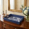 Boston Warehouse 18" Wood Tray, Navy and White Modern Floral