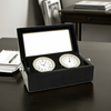 Bey Berk Chrome Clock & Thermometer in Black Box w/ Glass Top