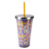 Boston Warehouse Stainless Steel Tumbler w/ Straw, Watercolor Chevron