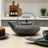 Boston Warehouse Stoneware Ribbed Oblong Teapot with Cast Iron Look