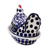 Polish Pottery Big Polka 1.5-liter Hen Covered Stoneware Casserole