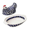 Polish Pottery Big Polka 1.5-liter Hen Covered Stoneware Casserole