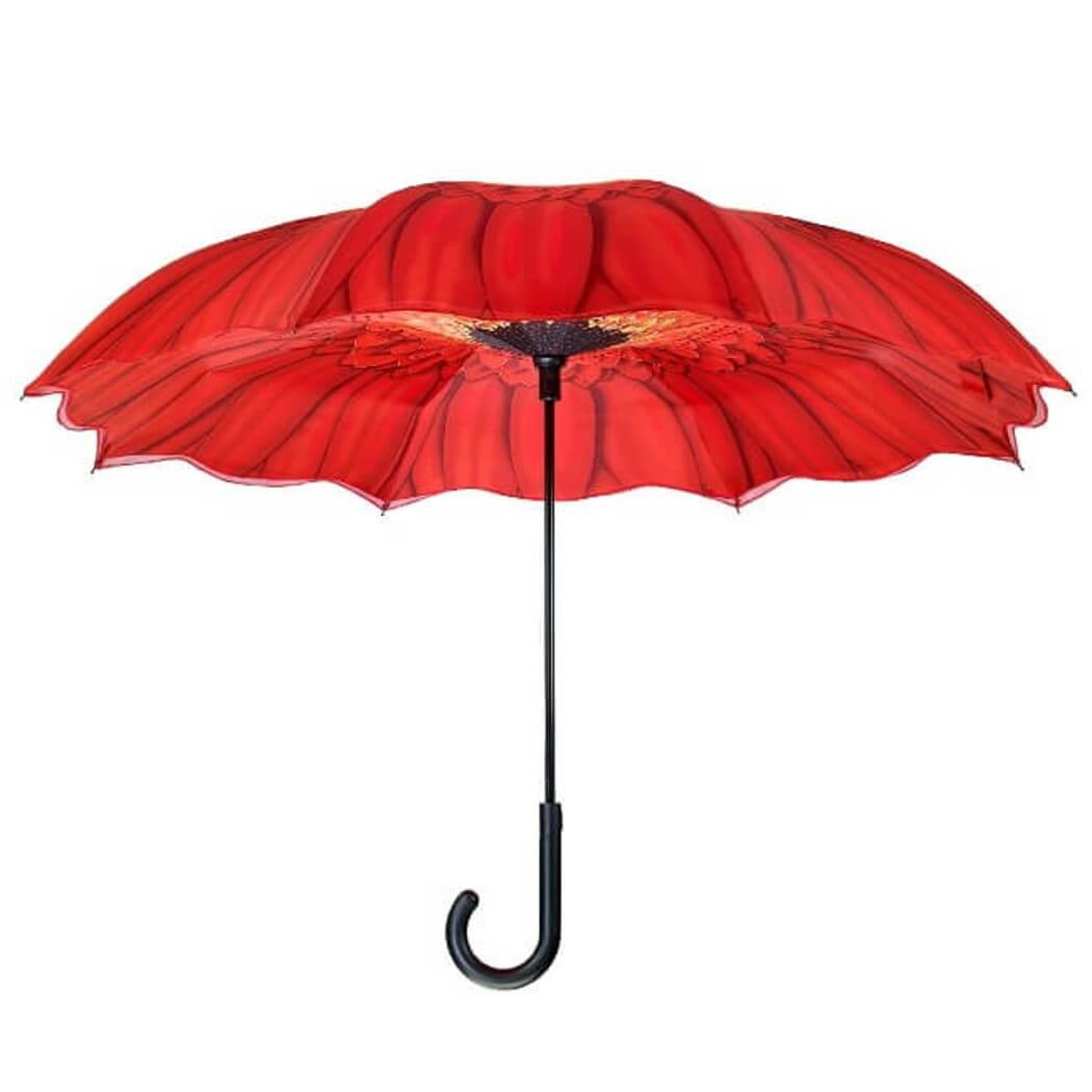 Galleria Women's Stick Umbrella - Reverse Close - Red Daisy