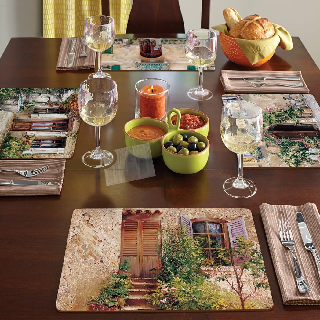 Cala Home Tuscan Doorways Premium Decorative Hardboard Tabletop Placemats - Thumbnail 2