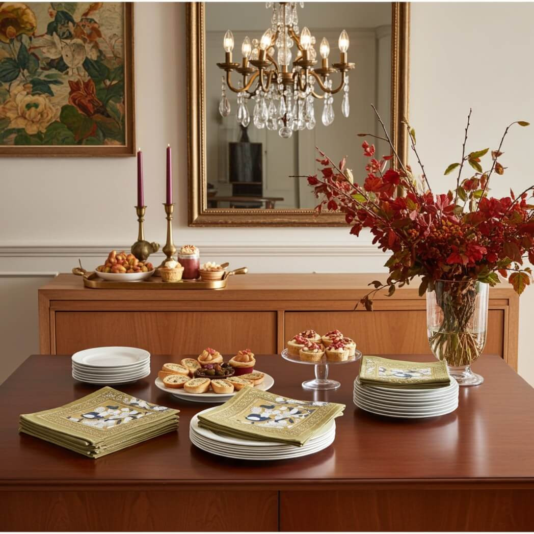 Couleur Nature Forest Harvest Mustard & Blue Napkin - Thumbnail 3