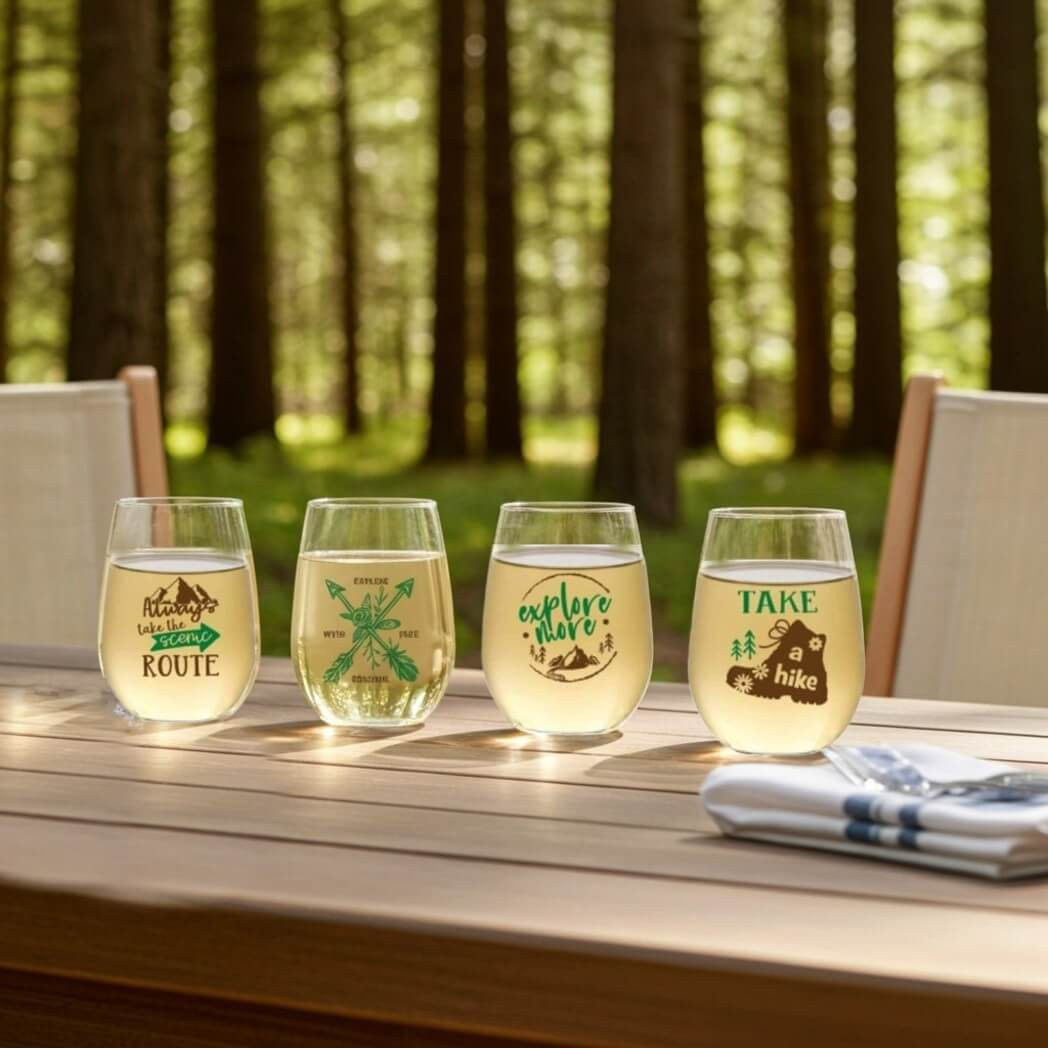Wine-Oh Great Outdoors 16-Ounce Plastic Stemless Wine Glasses, Set of 4 | Stylish Home and Gifts