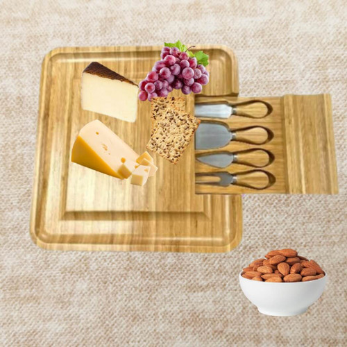 Creative Gifts 13" Bamboo Cheese Board with 4 Tools in Drawer