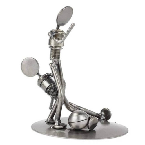 NOVICA Rustic Soccer Champs Auto Parts Sculpture 