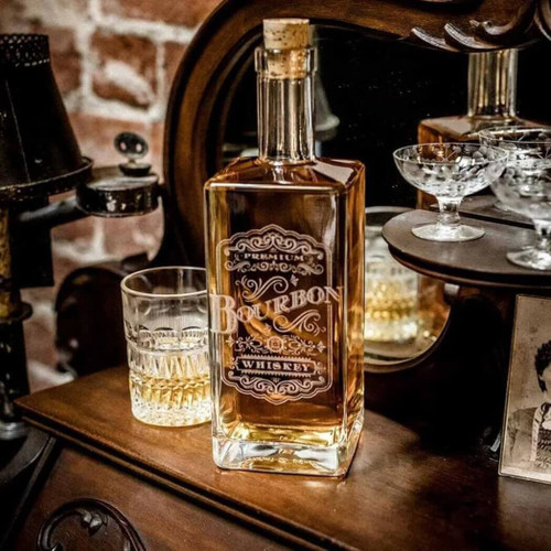 Rec Etch Rectangle Decanter Bottle, Bourbon