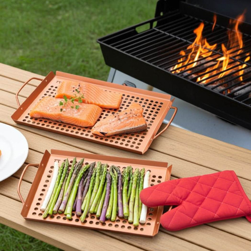 Outset Grill Grid Set of 2 Copper Nonstick Outset Grill Grid Set of 2 Copper Nonstick