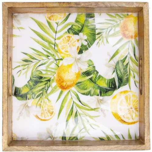 Home Essentials Square Mango Wood Tray with Lemon Enamel