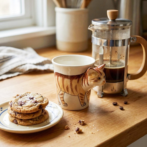 Sea Island Imports Stoneware 8-Oz Mug, Orange Tabby Cat