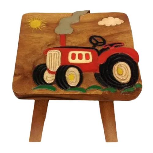 Sea Island Imports Tractor Design Hand Carved Acacia Wood Children's Stool