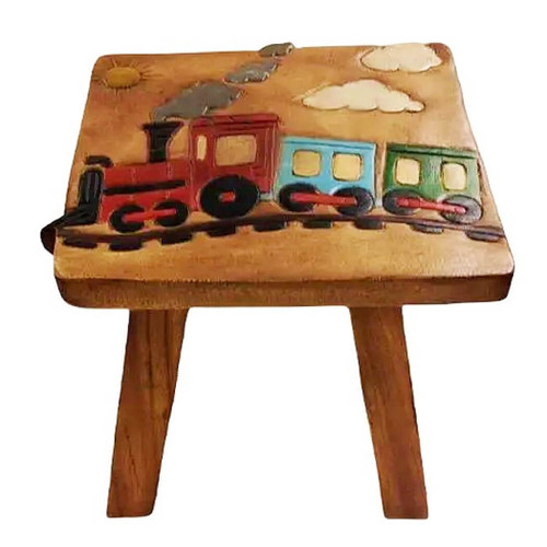 Sea Island Imports Train Design Children's Stool, Hand Carved Acacia Wood