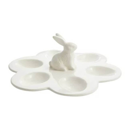Bunny Ceramic Deviled Egg Tray, White Bunny Ceramic Deviled Egg Tray, White