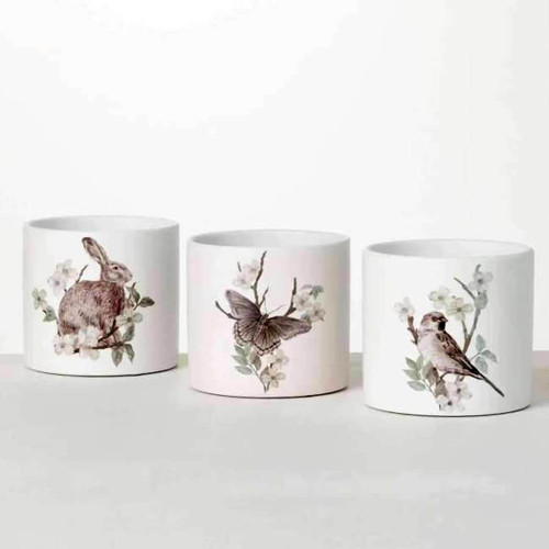 Sullivans 5" Spring Print Decorative Pots, Set of 3