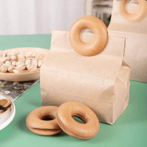 Wooden Donut Bag Clip, Set of 4-Beechwood 
