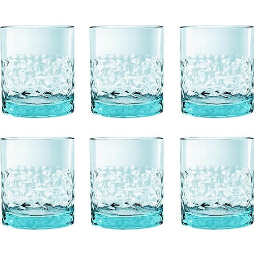 TarHong Cube Premium Acrylic Drinkware, Tumbler/Double Old Fashioned, Blue, Set of 6