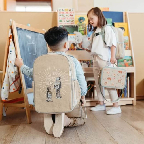 SoYoung Robot Playdate Grade School Backpack, Beige/Gray