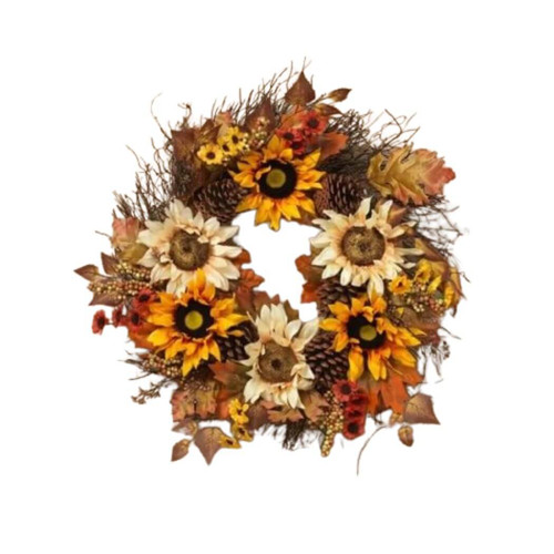 Gerson 24"Harvest Sunflower & Pinecone Wreath w/ Berries