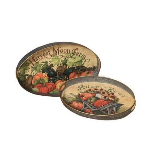 Gerson Oval Metal Harvest Decorative Trays, Set of 2