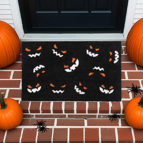 RugSmith White Pumpkin Faces Doormat, 18" X 30"