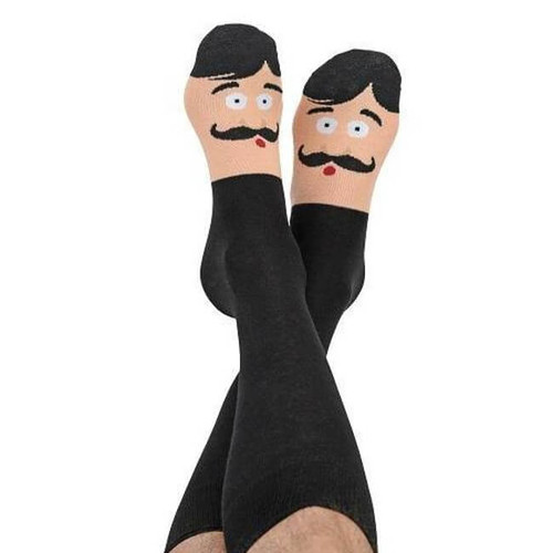 Snoozies Men's Mustache Face Socks, Black 