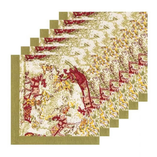 Couleur Nature Napkins, Renne Reindeer Red & Green, Set of 6 Couleur Nature Napkins, Renne Reindeer Red & Green, Set of 6