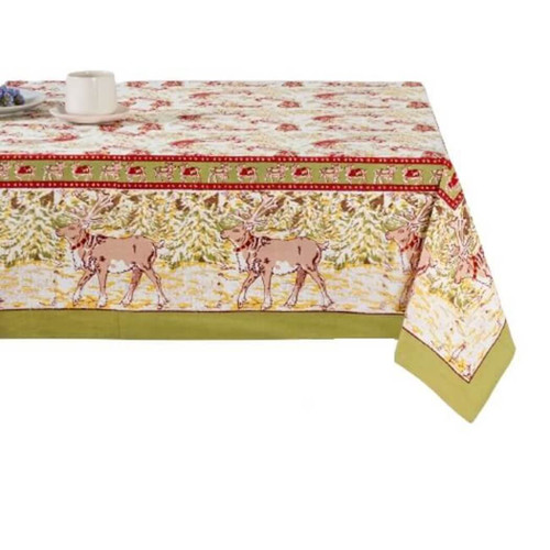 Couleur Nature Tablecloth Renne Reindeer Red & Green, 71" x 106"