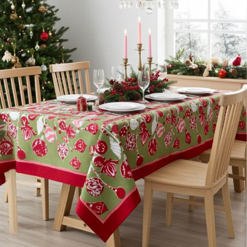 Couleur Nature Ornaments Tablecloth -71 x 106", Green & Red Couleur Nature Ornaments Tablecloth -71 x 106", Green & Red